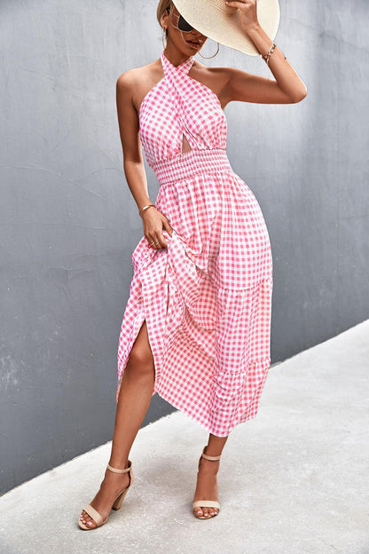 Monica's Printed Halter Neck Tiered Maxi Dress