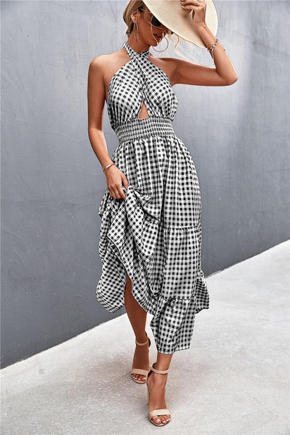 Monica's Printed Halter Neck Tiered Maxi Dress