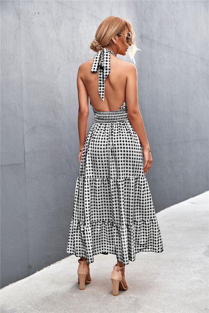 Monica's Printed Halter Neck Tiered Maxi Dress