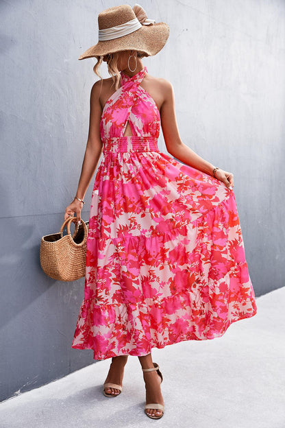 Monica's Printed Halter Neck Tiered Maxi Dress