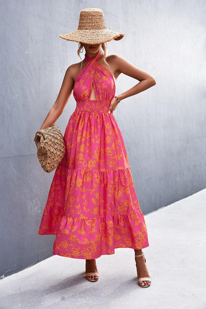 Monica's Printed Halter Neck Tiered Maxi Dress