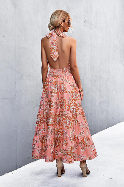 Monica's Printed Halter Neck Tiered Maxi Dress