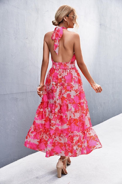 Monica's Printed Halter Neck Tiered Maxi Dress