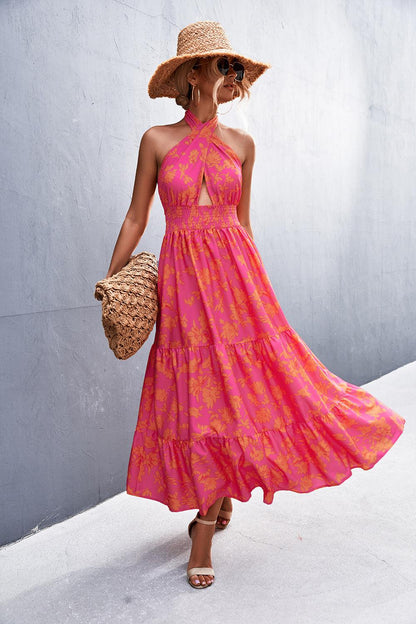 Monica's Printed Halter Neck Tiered Maxi Dress