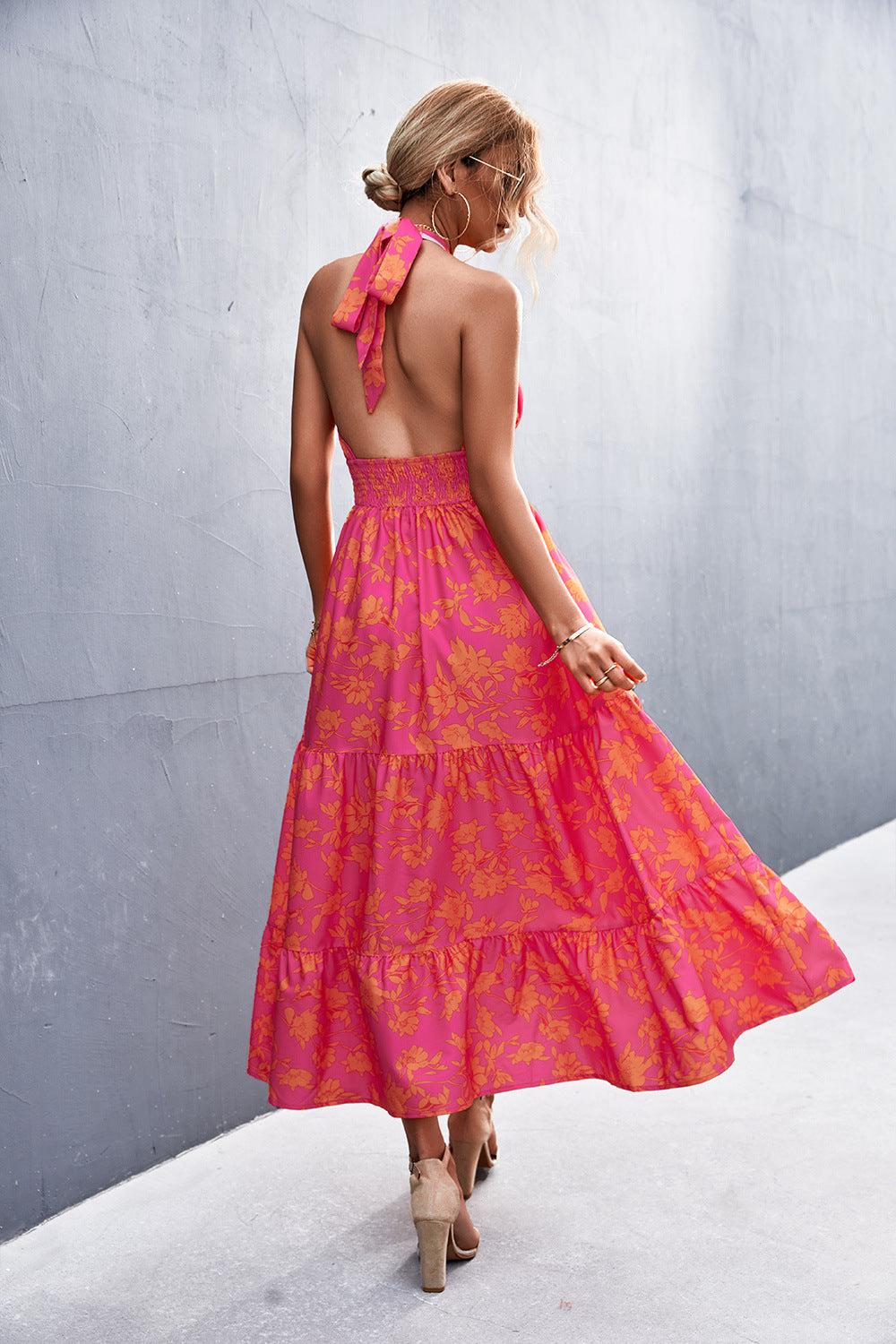 Monica's Printed Halter Neck Tiered Maxi Dress