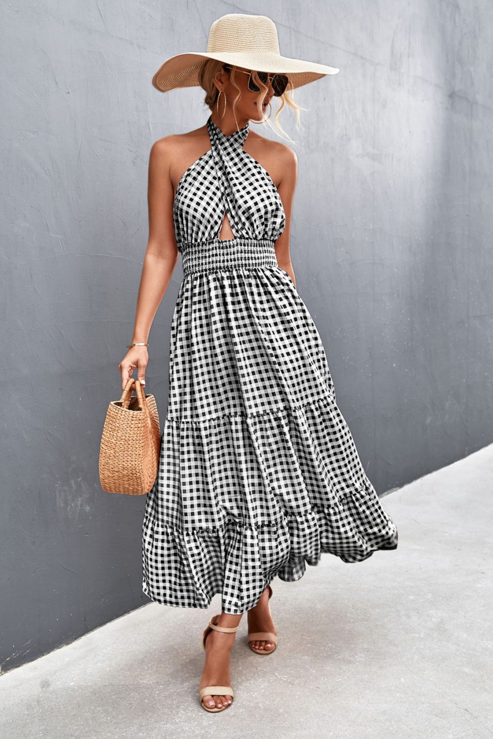 Monica's Printed Halter Neck Tiered Maxi Dress