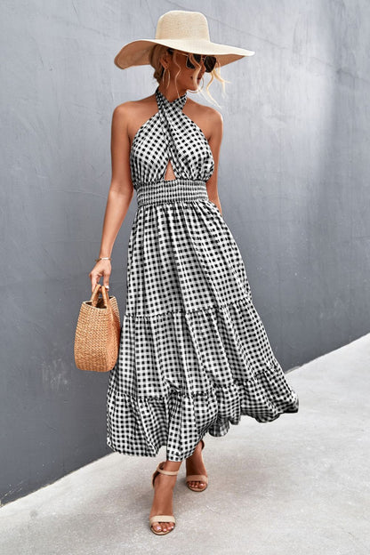 Monica's Printed Halter Neck Tiered Maxi Dress