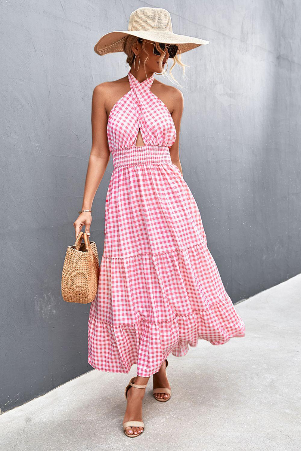 Monica's Printed Halter Neck Tiered Maxi Dress