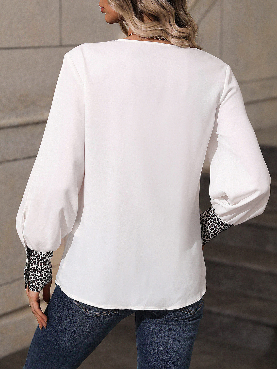Printed V-Neck Long Sleeve Shirt