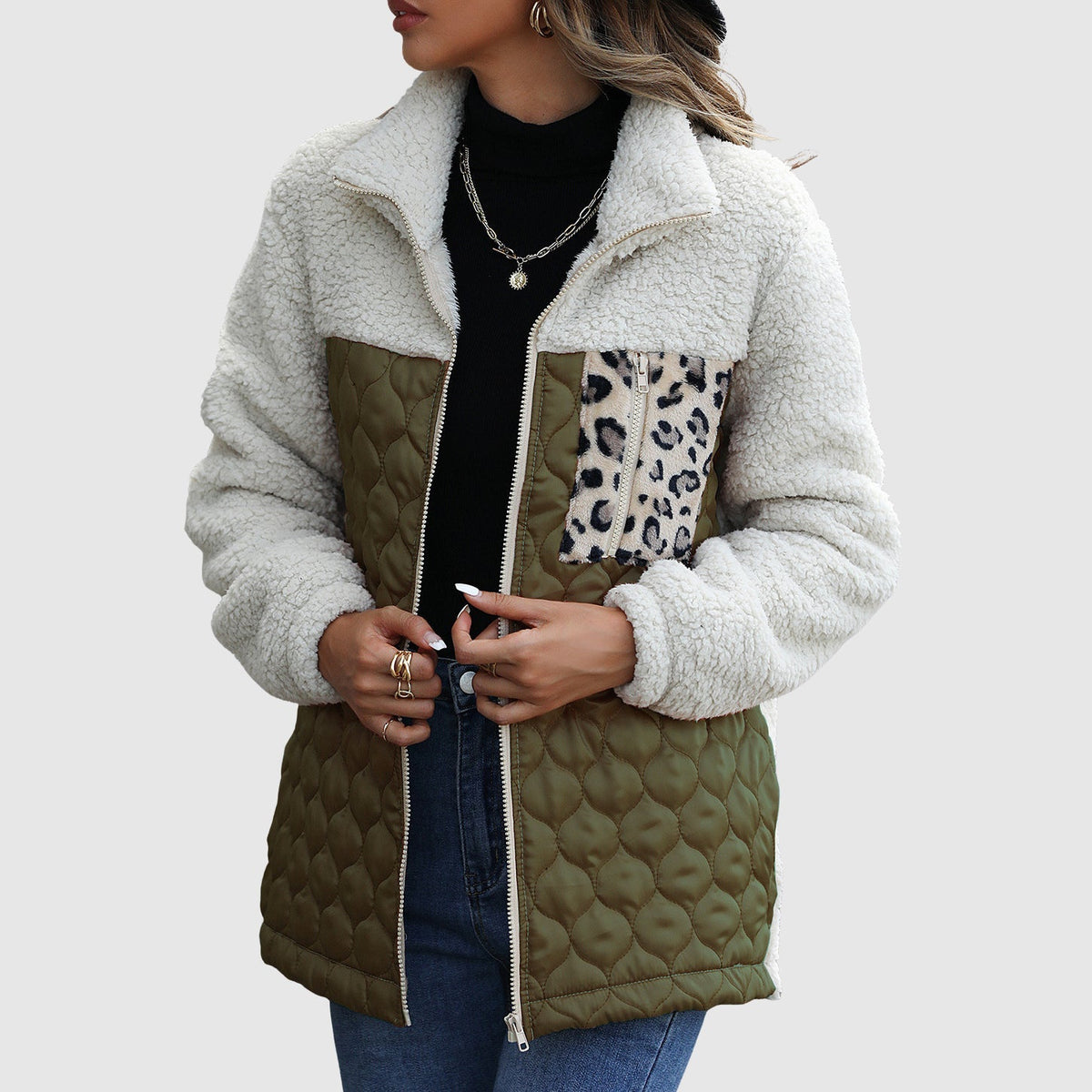 Quilted Plush Patchwork Women’s Winter Jacket