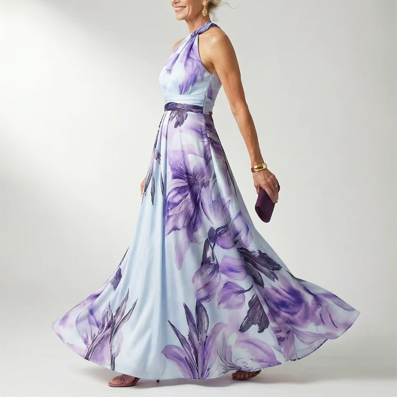 Quinn - Women’s Draped Halter Floral Evening Dress