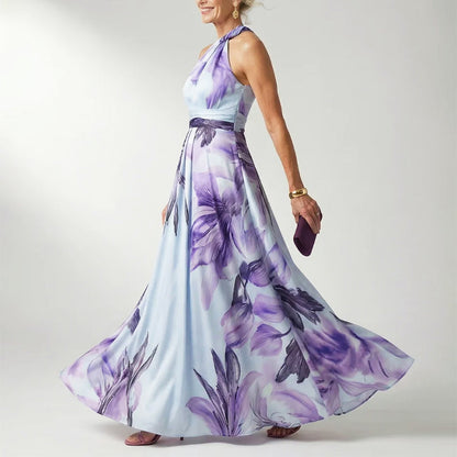 Quinn - Women’s Draped Halter Floral Evening Dress