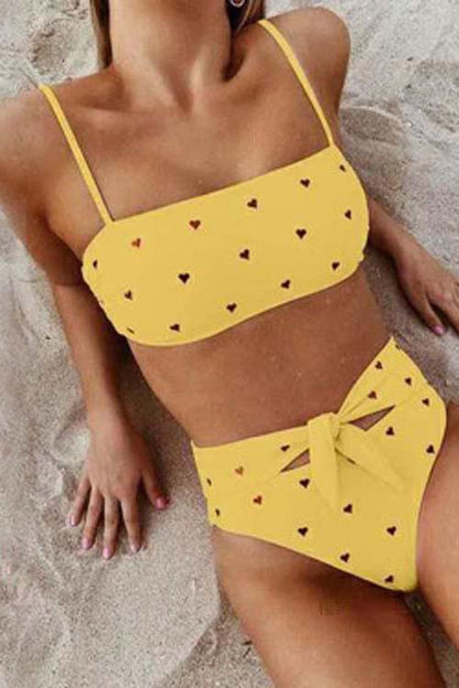 Clidress Cute Love Bow Waist Bikini