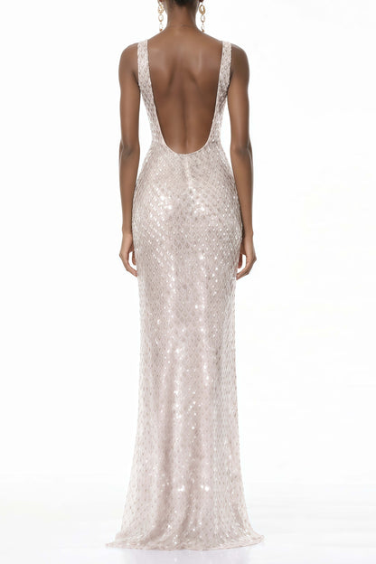 Raelynn White Deep V-Neck Bodycon Maxi Dress