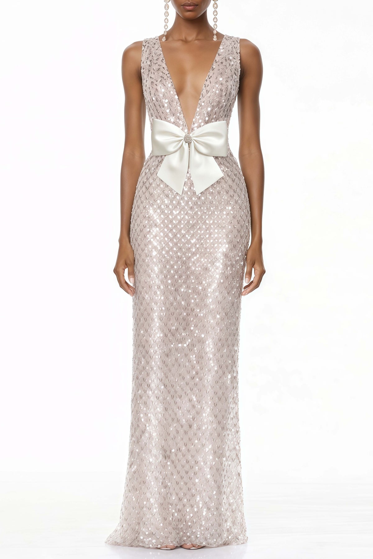 Raelynn White Deep V-Neck Bodycon Maxi Dress