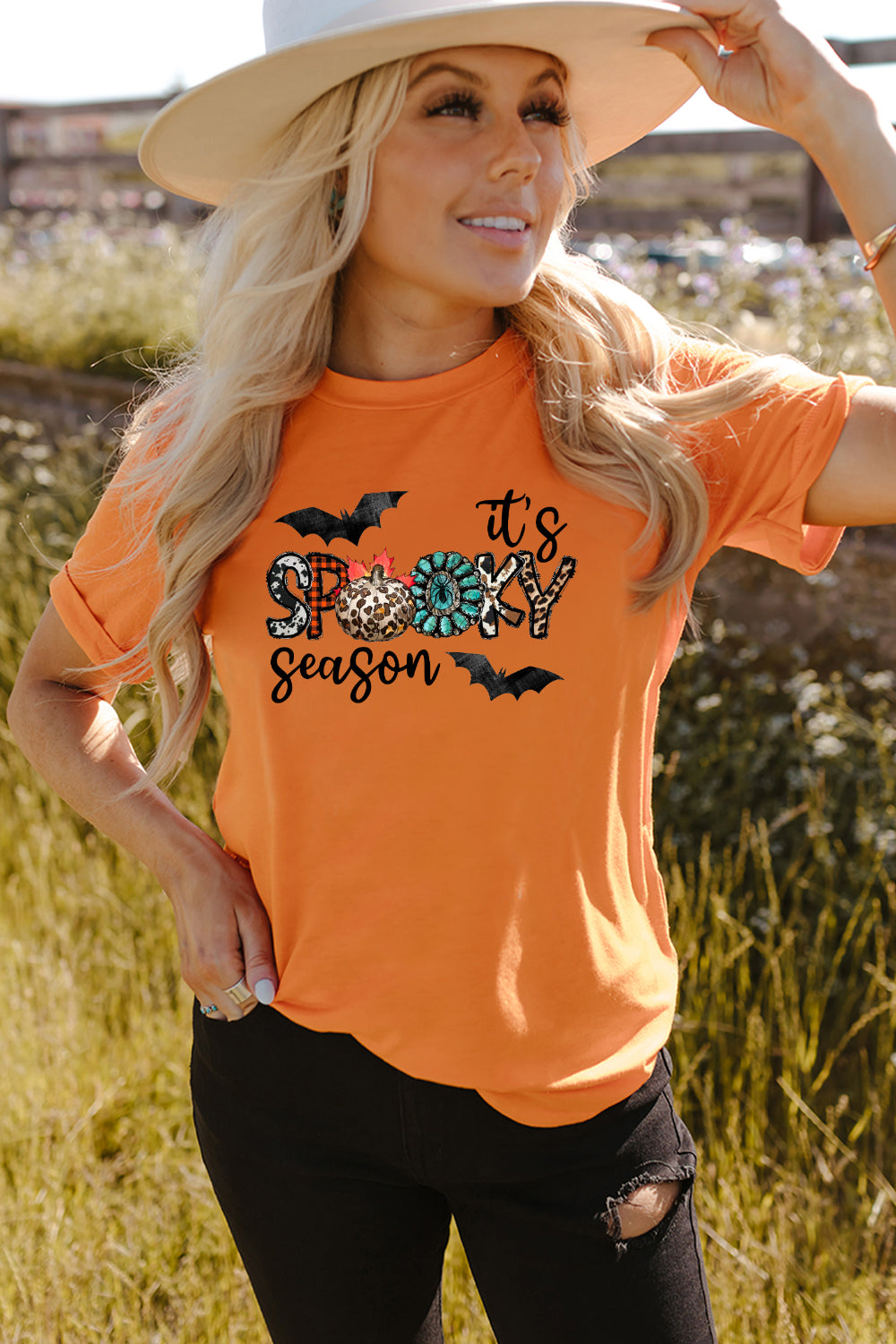 Round Neck Short Sleeve IT's SPOOKY SEASON Graphic T-Shirt