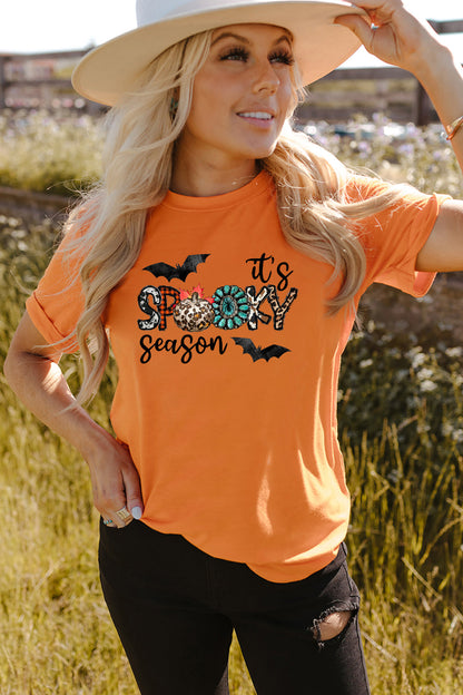 Round Neck Short Sleeve IT's SPOOKY SEASON Graphic T-Shirt