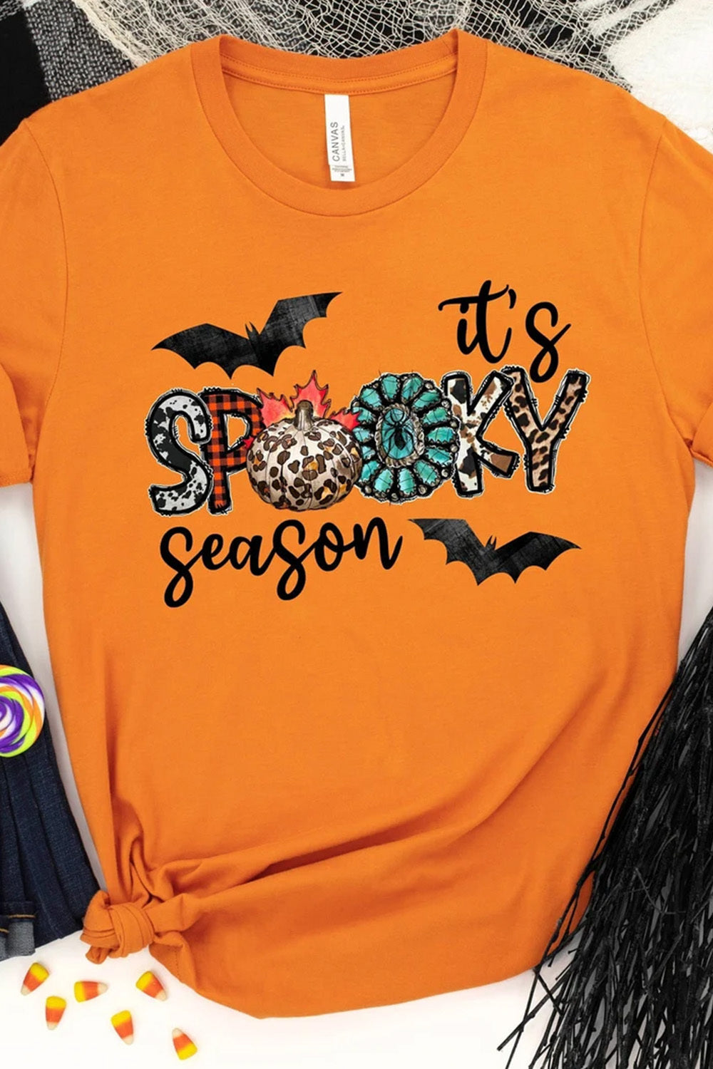 Round Neck Short Sleeve IT's SPOOKY SEASON Graphic T-Shirt