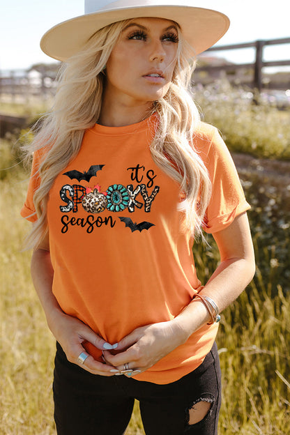 Round Neck Short Sleeve IT's SPOOKY SEASON Graphic T-Shirt