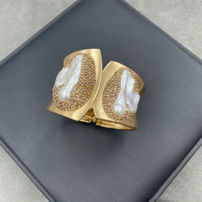 Natural Baroque Freshwater Pearl Cuff Bracelet Gold-color