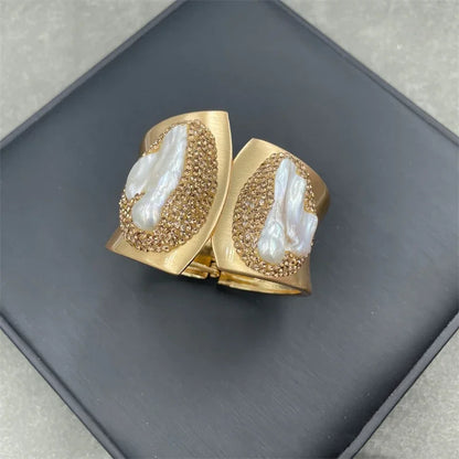 Natural Baroque Freshwater Pearl Cuff Bracelet Gold-color