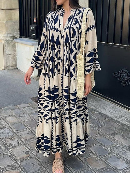 Vintage Print Maxi Casual Dress EA07432-Blue