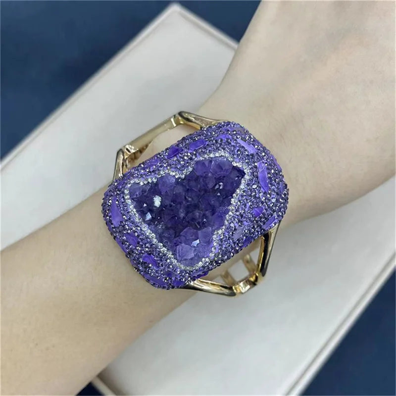 Natural Amethyst Cuff Bracelet with Turkish Crystal Quartz 1