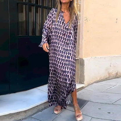Geometric Print Split Maxi Casual Dress Purple