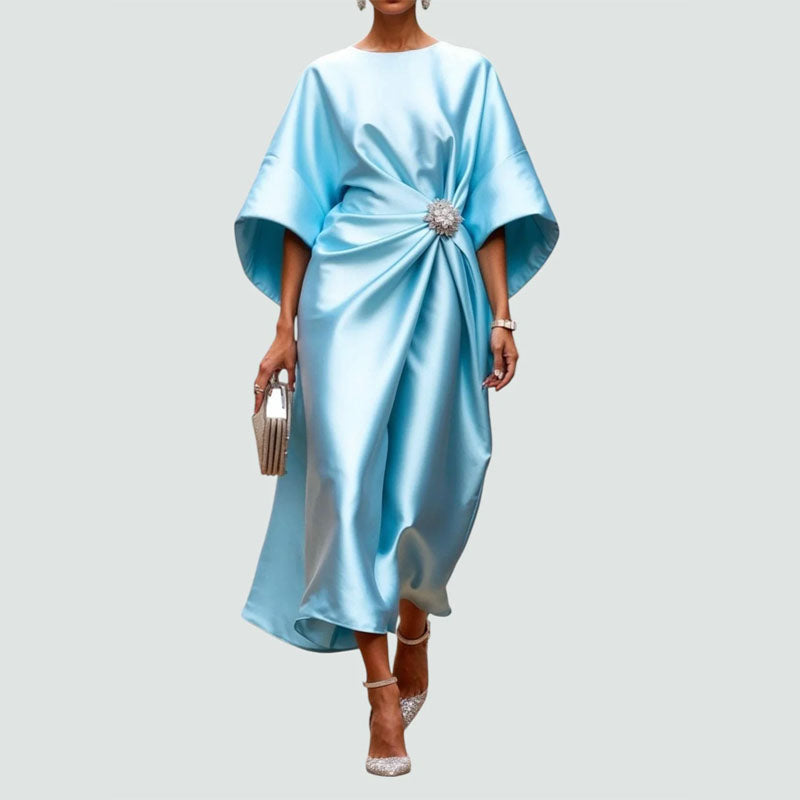 Sofia Amoretti Draped Midi Dress with Wide Sleeves