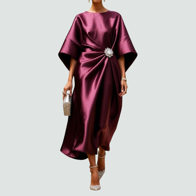Sofia Amoretti Draped Midi Dress with Wide Sleeves