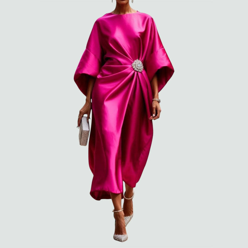 Sofia Amoretti Draped Midi Dress with Wide Sleeves