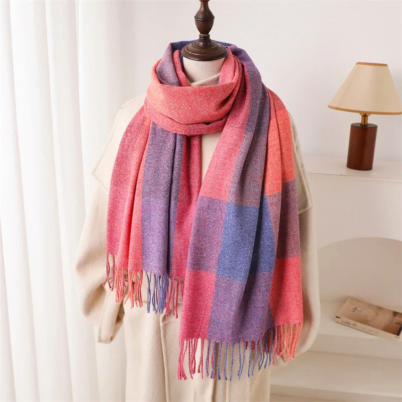 Sofia Amoretti Fringe Scarf with Color-Block Pattern