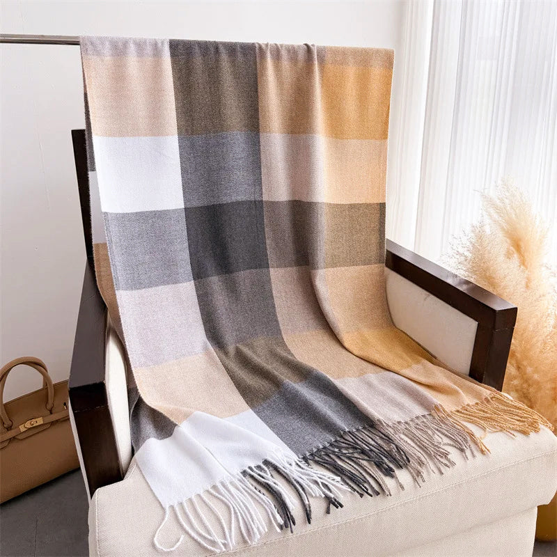 Sofia Amoretti Fringe Scarf with Color-Block Pattern