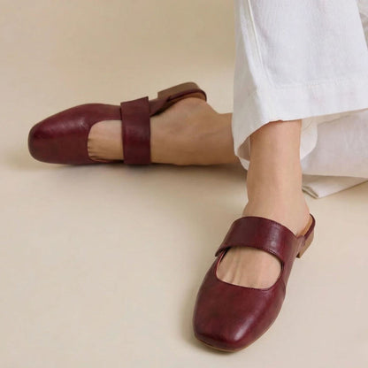 Sofia Amoretti Leather Mule Flats with Wide Strap