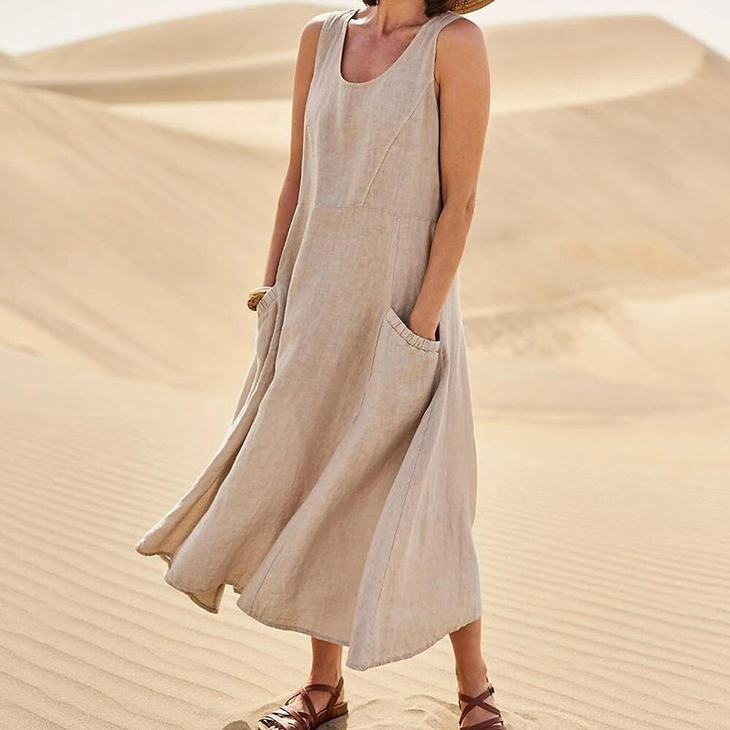 Sofia Amoretti Linen Maxi Dress with Pockets