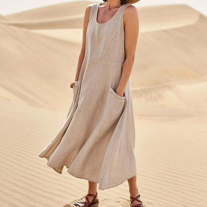 Sofia Amoretti Linen Maxi Dress with Pockets
