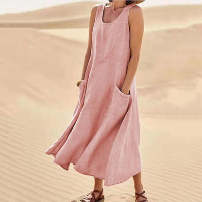 Sofia Amoretti Linen Maxi Dress with Pockets