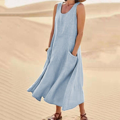 Sofia Amoretti Linen Maxi Dress with Pockets