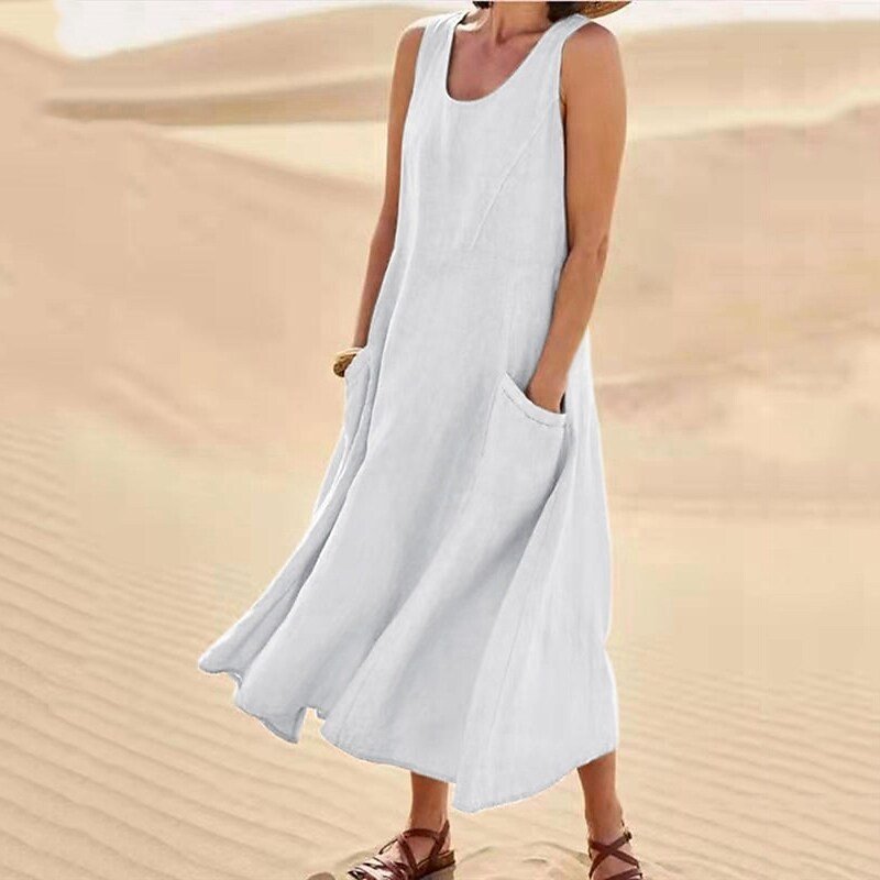 Sofia Amoretti Linen Maxi Dress with Pockets