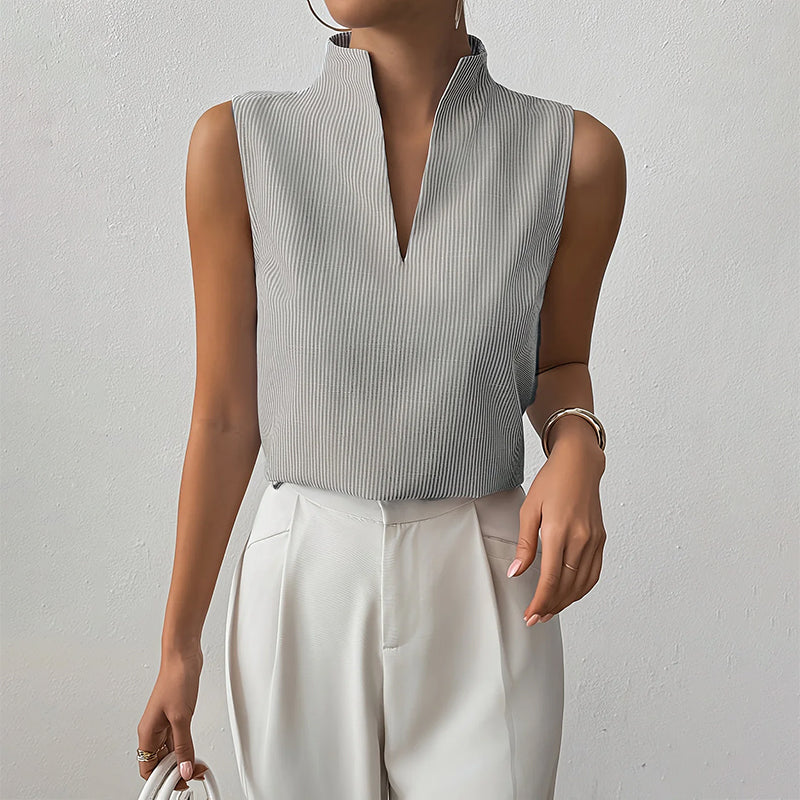 Sofia Amoretti Sleeveless Striped V-Neck Blouse