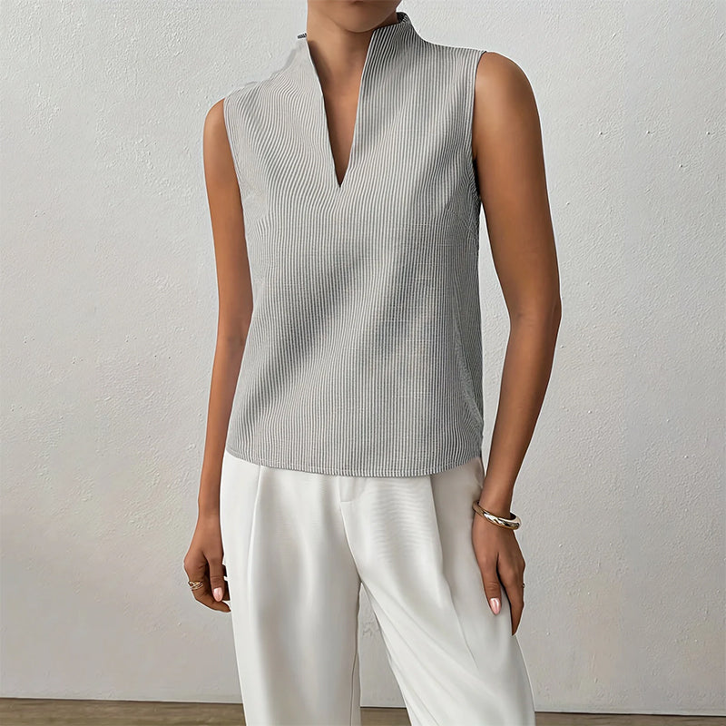 Sofia Amoretti Sleeveless Striped V-Neck Blouse