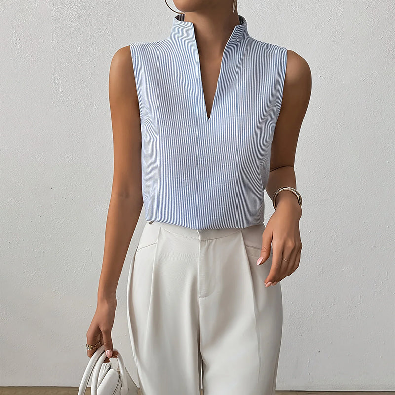 Sofia Amoretti Sleeveless Striped V-Neck Blouse