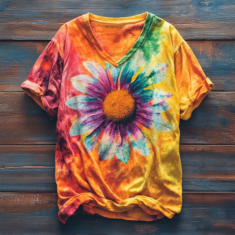 Sofia Amoretti Tie-Dye T-Shirt with Floral Graphic