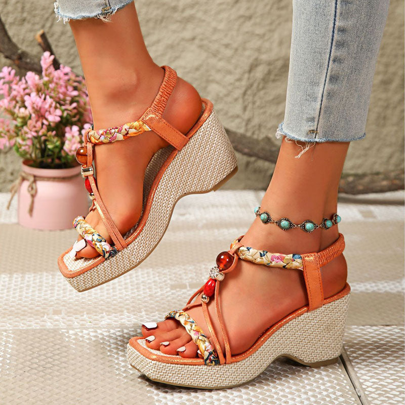 Sofia Amoretti Wedge Sandals with Beaded Strap Detail