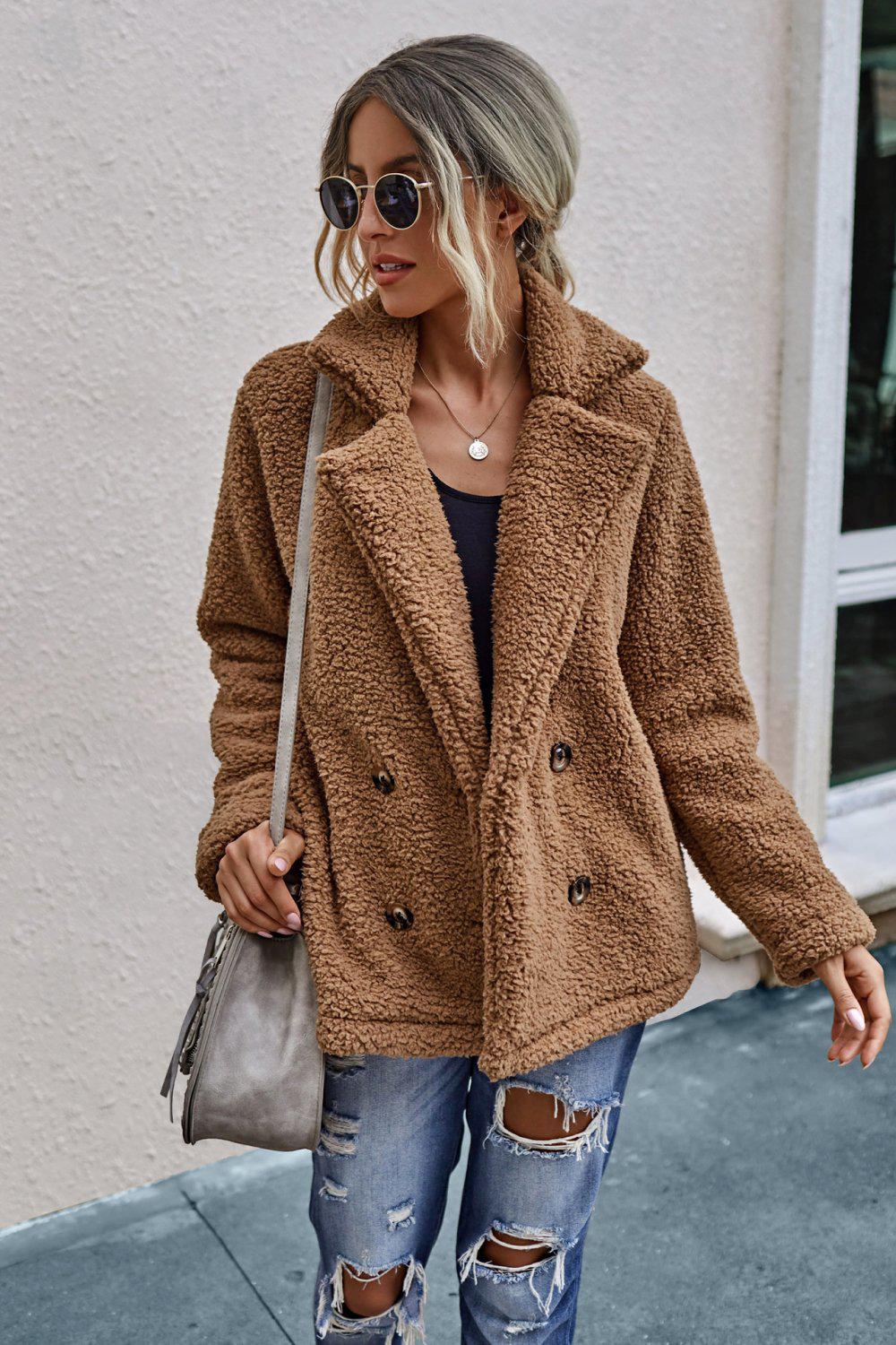 The Softest Double Button Lapel Collar Teddy Coat