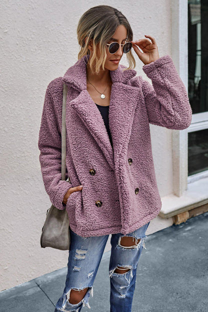 The Softest Double Button Lapel Collar Teddy Coat