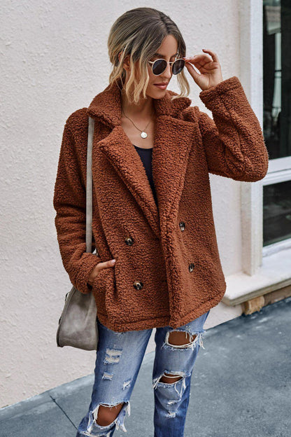 The Softest Double Button Lapel Collar Teddy Coat