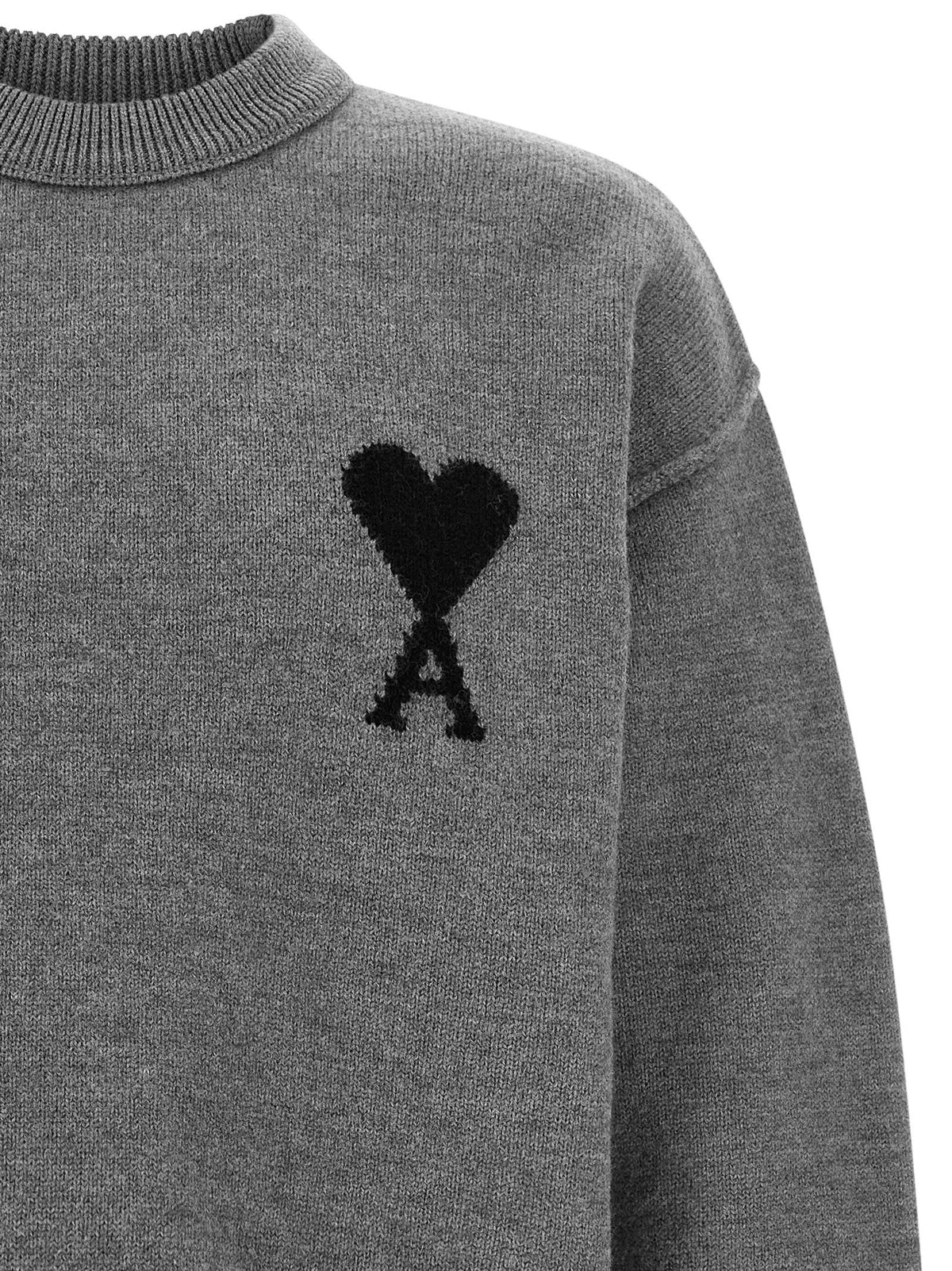 Ami Paris Grey Ami De Coeur Sweater