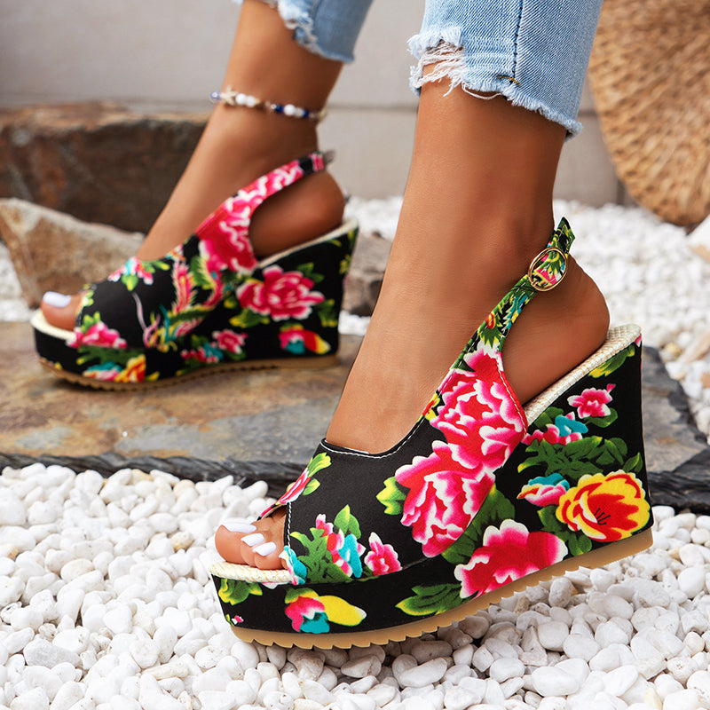 Valentina Rossi Floral Wedge Sandals