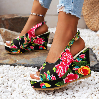 Valentina Rossi Floral Wedge Sandals